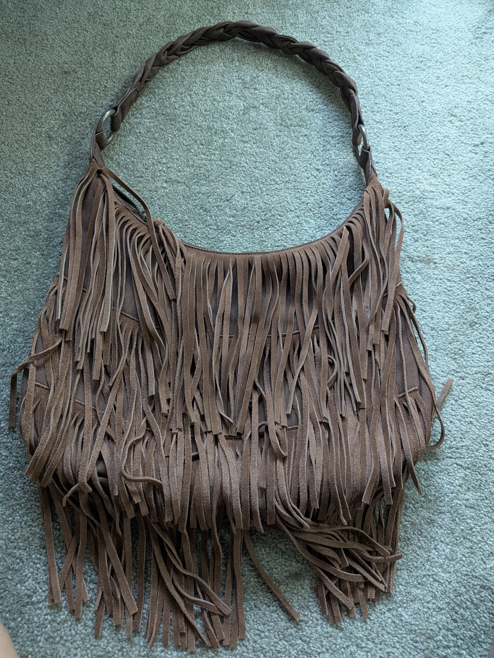 Brand New Wrangler Fringe Suede Hobo Shoulder Bag With Braided Straps.